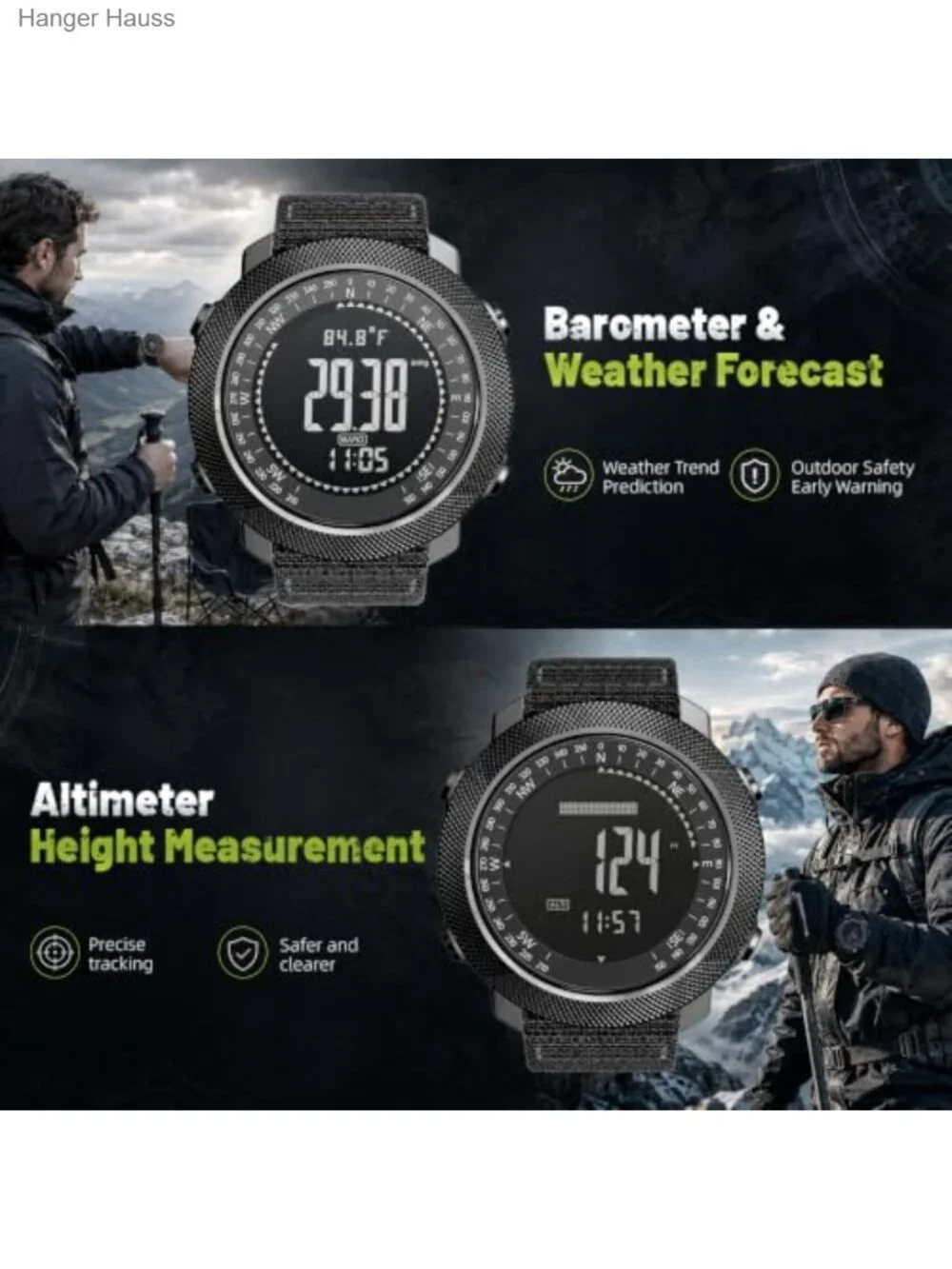 Tactical Military Digital Watch for Men - 50mm Large Face, Nylon Strap, 5ATM